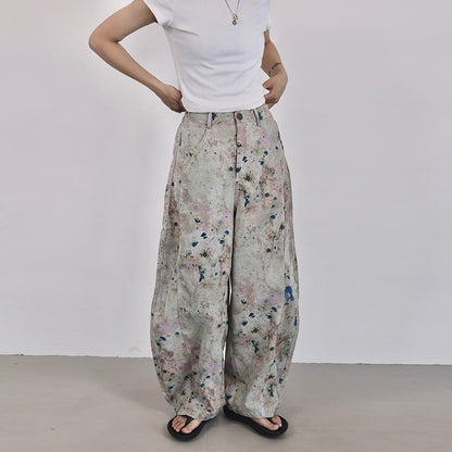 【ボトムス】夏 ムラ染め セーバーパンツ風 	デニム  バナナパンツ 【SHシリーズ】