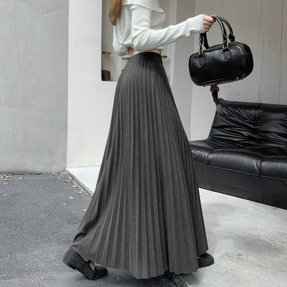 【ボトムス】エレガント ウール調 プリーツスカート 秋冬 Aライン ミディ丈 ヒップカバー 体型カバー【JZシリーズ】