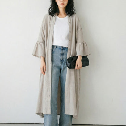 期間限定⭐️60%OFF【ワンピース】フレアスリーブ 無地 ゆったり シャツロング ワンピース  【JZシリーズ】
