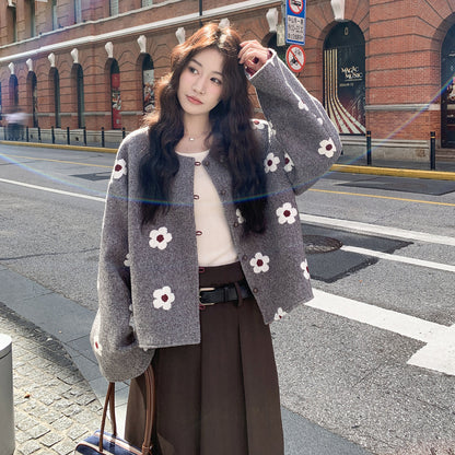 【アウター】小柄向け 若見え フラワー装飾 ウールコート 2025秋冬 シンプル カジュアル ラウンドネック レディース【SHシリーズ】