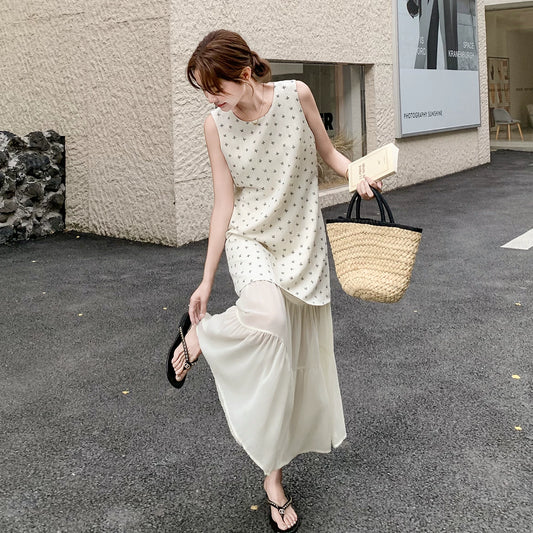 【ワンピース】大人ナチュラル 花柄ワンピース レディース ベスト風デザイン ノースリーブ 上品 リラックスシルエット【SHシリーズ】