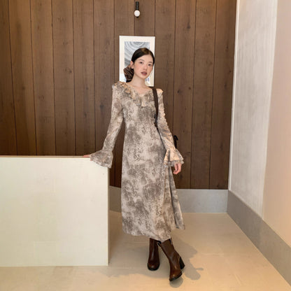 【ワンピース】春 秋 夏 フレアスリーブ フリル フレンチ風 長袖 ワンピース 【SHシリーズ】