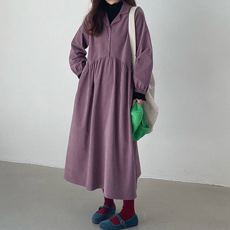 【24AW】【ワンピース】韓国風 chic レトロ 切り替えし シャーリング 長袖ワンピース