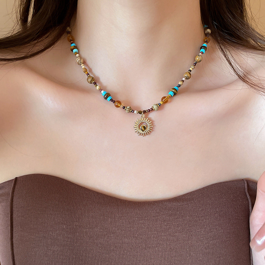 [商品] 鈦鋼珠太陽花項鍊 全新中式復古風 奢華choker項鍊