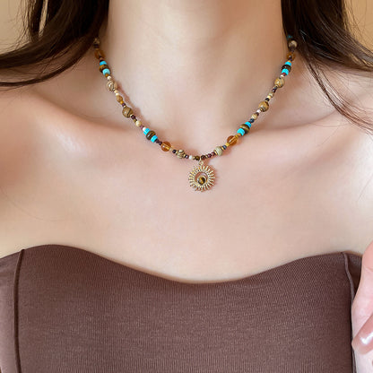 [商品] 鈦鋼珠太陽花項鍊 全新中式復古風 奢華choker項鍊