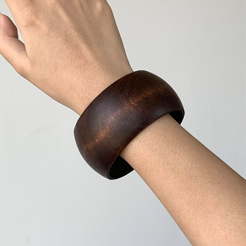 【🎁 B2G1｜先行スタート！】【グッズ】中華風ヴィンテージ木製ネックレス＆バングルセット｜ダークブラウン｜秋冬コーデに映える上品ミニマルアクセ