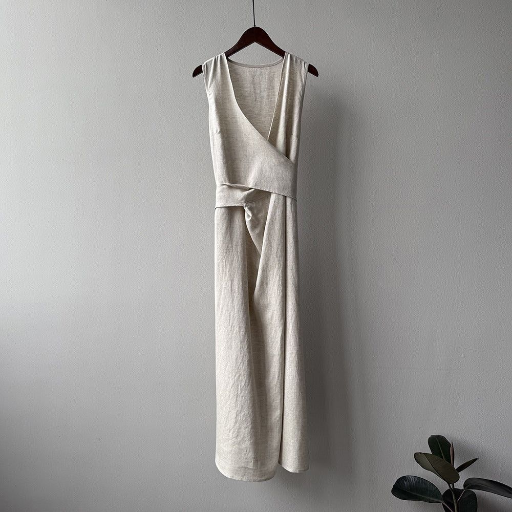 【ワンピース】夏新作 フレンチスタイル ノースリーブ Vネック 着痩せ効果 韓国風 ワンピース【JZシリーズ】