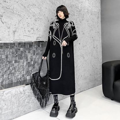 【ワンピース】 半ハイネック 長袖 ニットワンピース レディース 秋冬 ゆったり ロング丈【AHシリーズ】