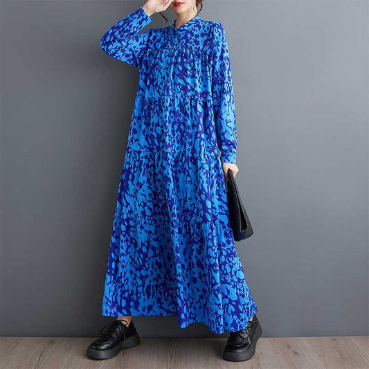 【ワンピース】秋新作 韓国風 ワンピース レディース 大きいサイズ ゆったり 細見え 長袖 プリント ミディ丈【SHシリーズ】