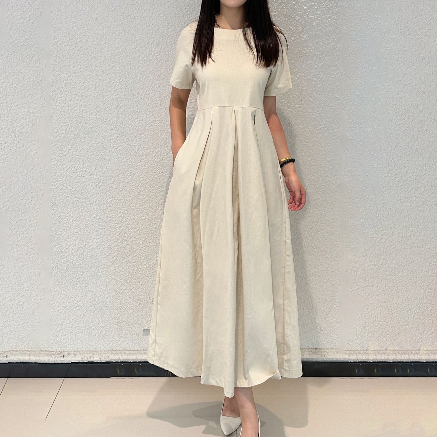 [洋裝] 透氣夏季圓領短袖連身裙