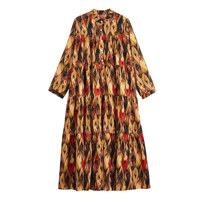 【ワンピース】春 秋 冬 大きいサイズ おしゃれ プリント 切り替え ティアードスカート【SHシリーズ】