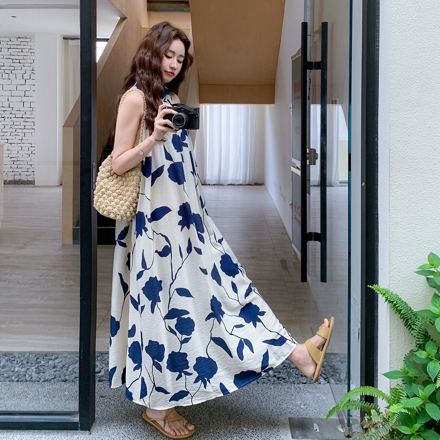 【ワンピース】リゾート風 夏 フレンチエレガンス ゆったりシルエット 足首丈 ノースリーブ花柄ワンピース【SHシリーズ】