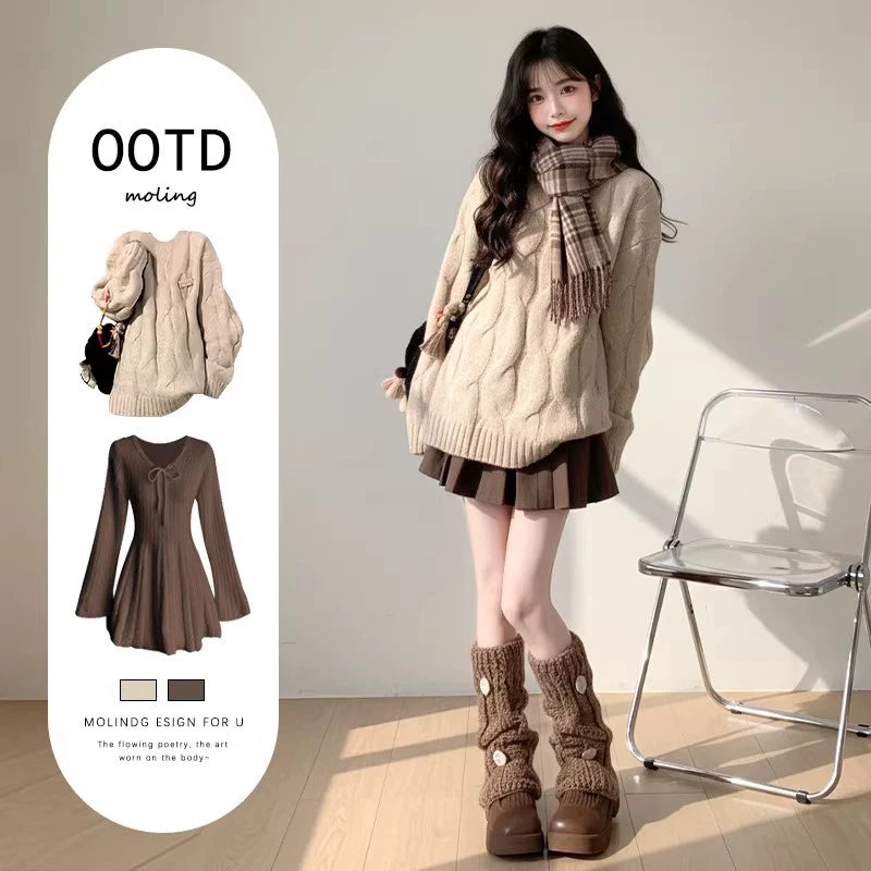 【セットアップ】ミュウ系 春 秋 冬 ニット + ワンピース  2点セット 【JZシリーズ】