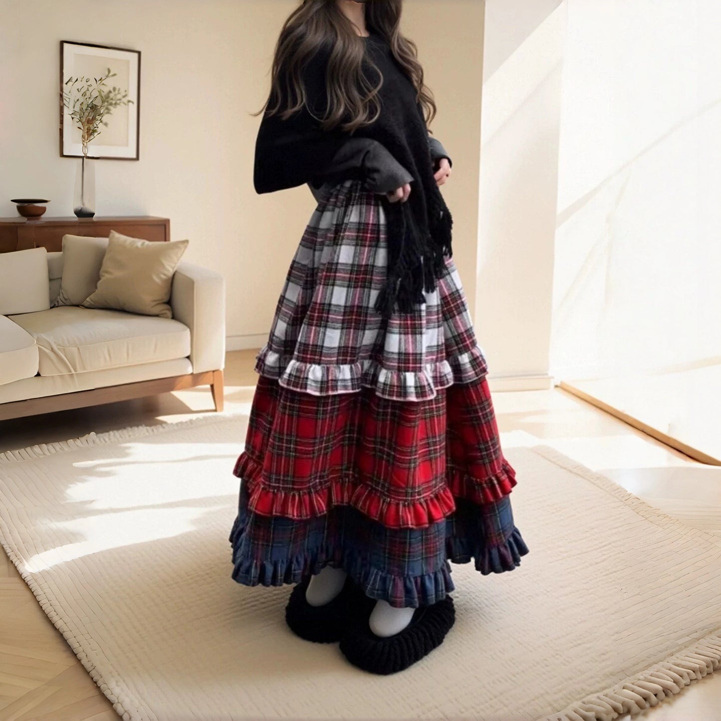 【60%OFF⭐️早い者勝ち】【ボトムス】可愛らしい 上品 チェック コンビカラー ハイウエストスカート 【SHシリーズ】