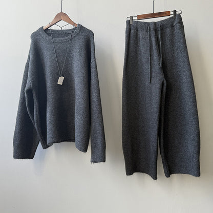 2点セット！【セットアップ】ふんわりニット 上下セット レディース 秋冬 ゆったり プルオーバー＋ニットパンツ 韓国風 カジュアル【JZシリーズ】