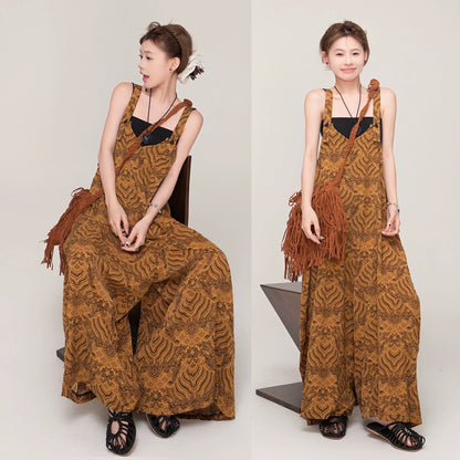 【ボトムス】夏新作 レトロ感 Vネック ゆるシルエット カジュアル オールインワン【SHシリーズ】