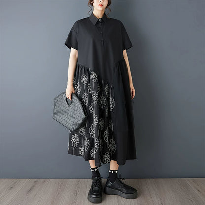 【ワンピース】春夏新作 レトロ ブラック 刺繍チュール切替 半袖ワンピース ルーズシルエット 着痩せ ロングワンピース
【SHシリーズ】