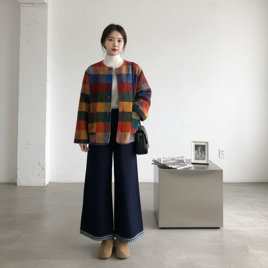 【セットアップ】春 秋 冬 チェック柄 ジャケット +  ワイドパンツ 2点上下セット 【JZシリーズ】