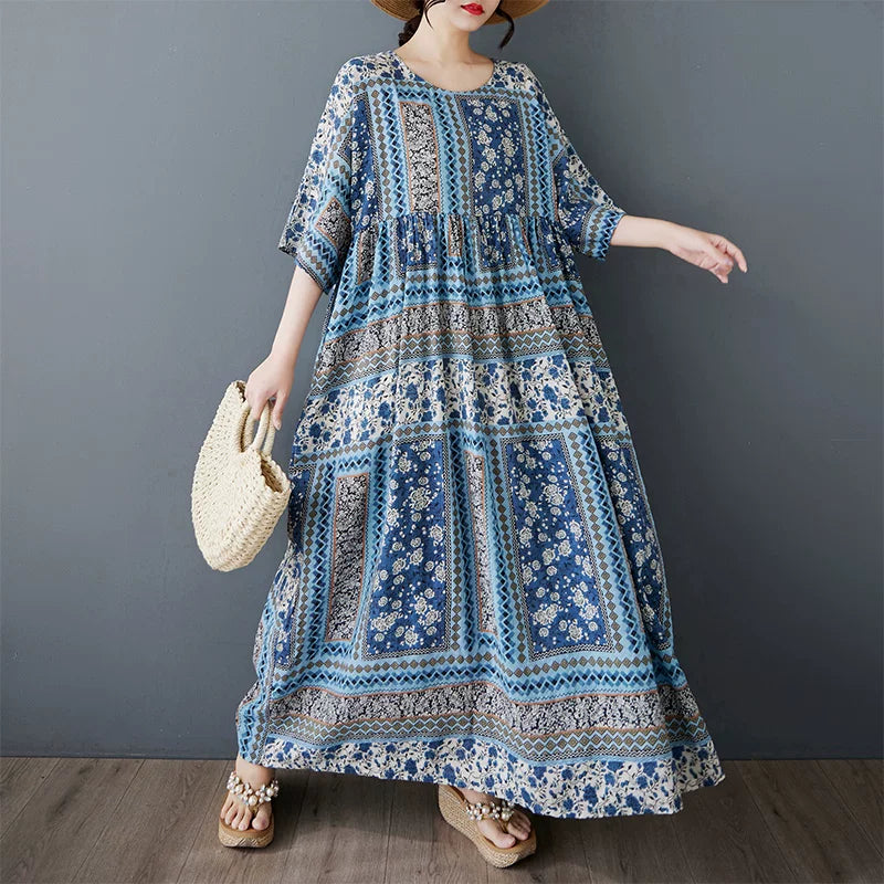 期間限定⭐️60%OFF【ワンピース】スリム見え 花柄 リゾート風 半袖 ロングワンピース 【SHシリーズ】