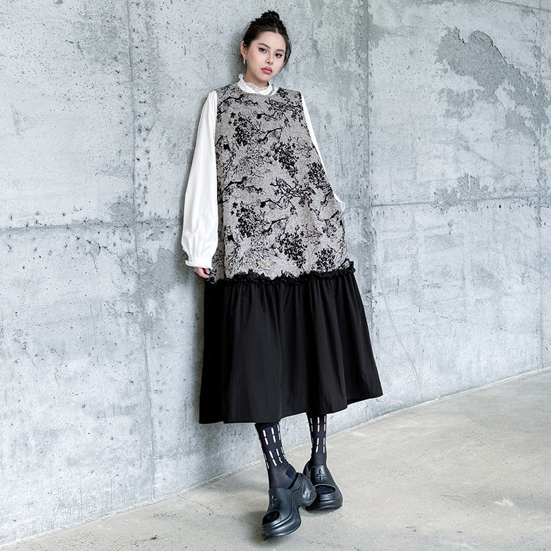 【ワンピース】春 秋 冬 レトロ 細見え ジャカード切替 ノースリーブ ワンピース 【AHシリーズ】