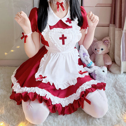 【ハロウィン】クラシック メイド服 半袖 可愛い 日系 コスプレ ワンピース