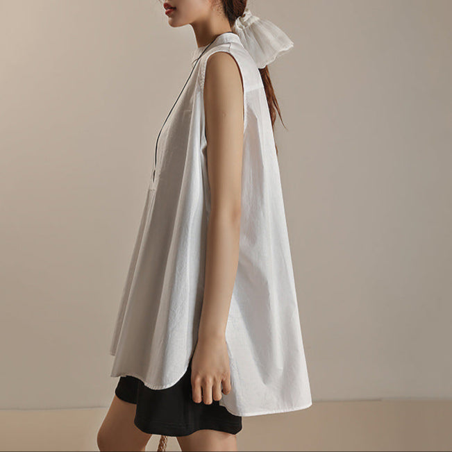 【トップス】夏 前後着用可能 ノースリーブ スタンドネック シャツ