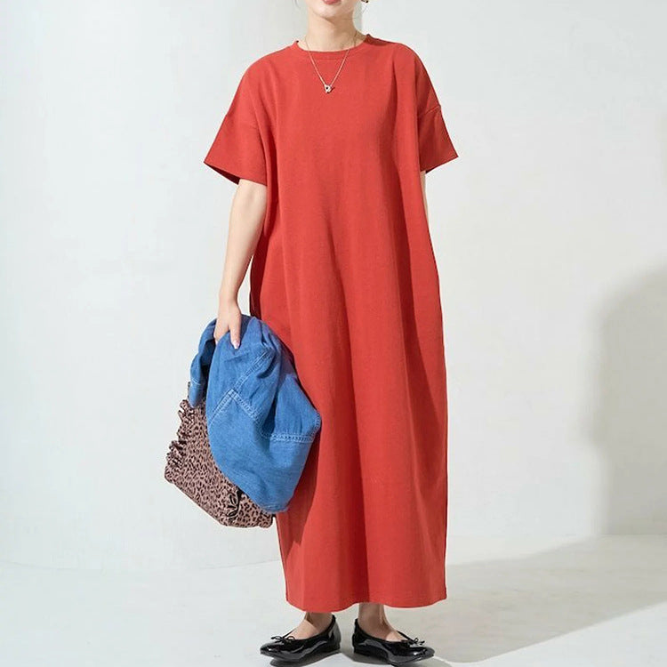 【ワンピース】夏 多色展開 ラウンドネック ルーズ 半袖 ワンピース