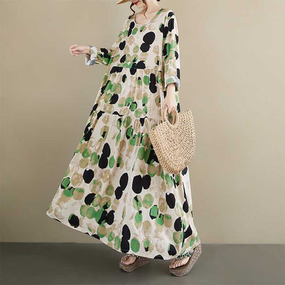 【ワンピース】春 秋 ドット ナチュラルガーリー ナチュラルガーリー プリント 長袖 ワンピース 【SHシリーズ】