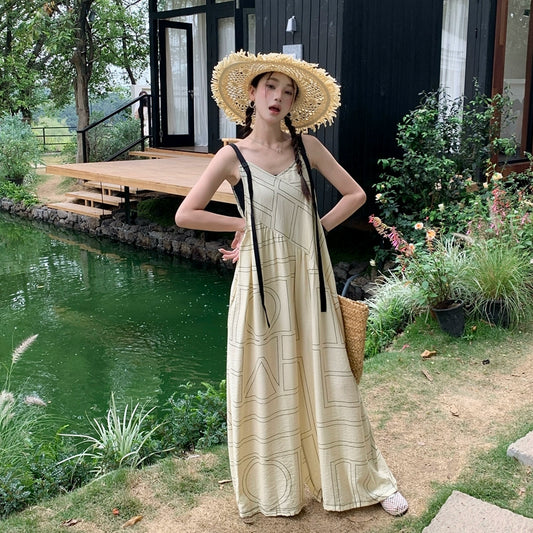 【ボトムス】涼しげVネック ゆったりシルエット 夏新作 垂れ感キャミソールオールインワン【SHシリーズ】