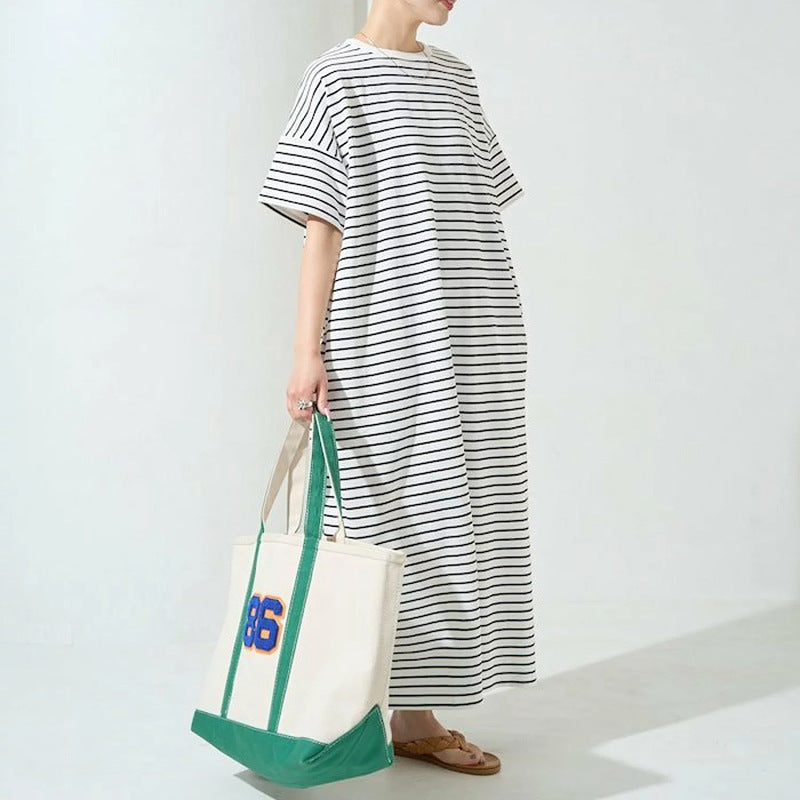 【ワンピース】夏 多色展開 ラウンドネック ルーズ 半袖 ワンピース