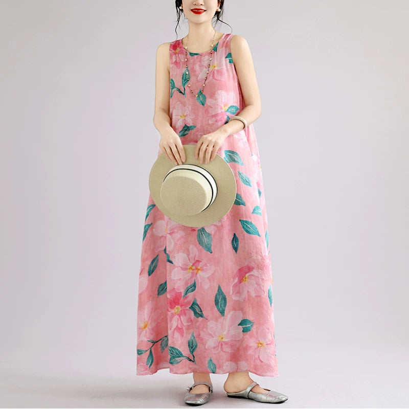 【ワンピース】ボヘミアン ロングワンピース レディース 大きいサイズ ノースリーブ 花柄 ゆったり リゾート風 夏ワンピース【SHシリーズ】