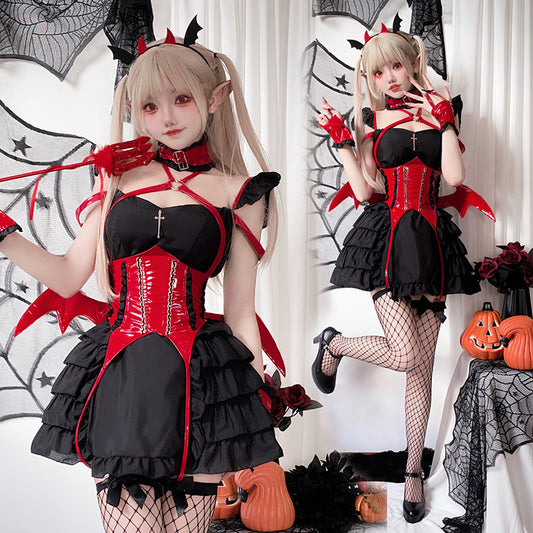 【ハロウィン】 コスチューム 大人用 ダークゴシック メイド服 セクシー 小悪魔 日本アニメ 角色扮演 バットウィング