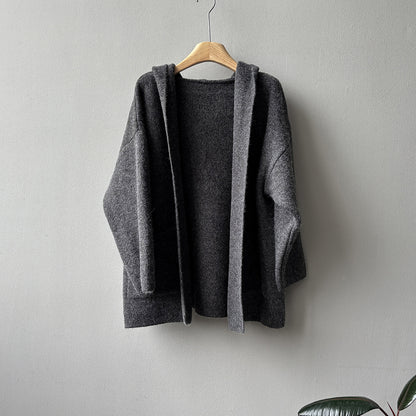 5カラー【アウター】秋冬新作 フード付き ニットカーディガン レディース ゆったり 高見え ルーズ【JZシリーズ】