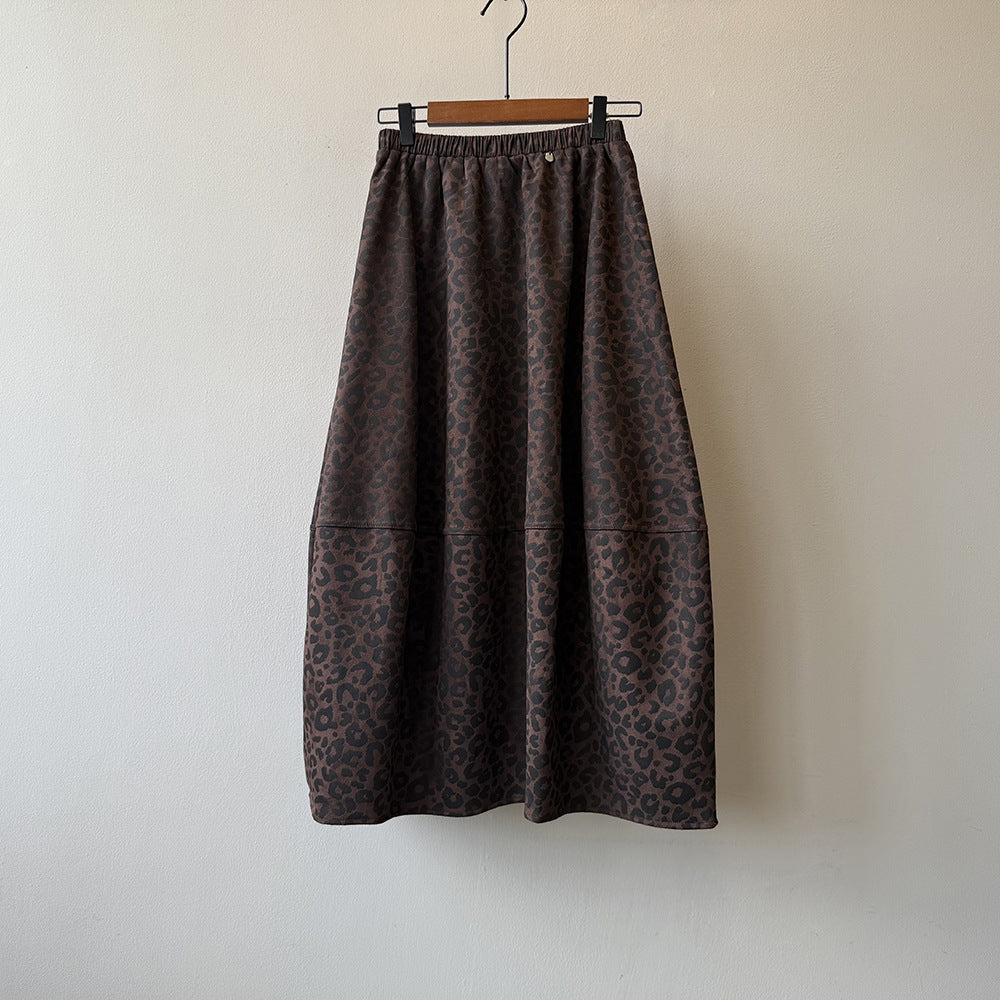【ボトムス】ヴィンテージ レオパード柄 Aライン スカート レディース 秋 ハイウエスト 細見え Aラインタイトロングスカート【JZシリーズ】