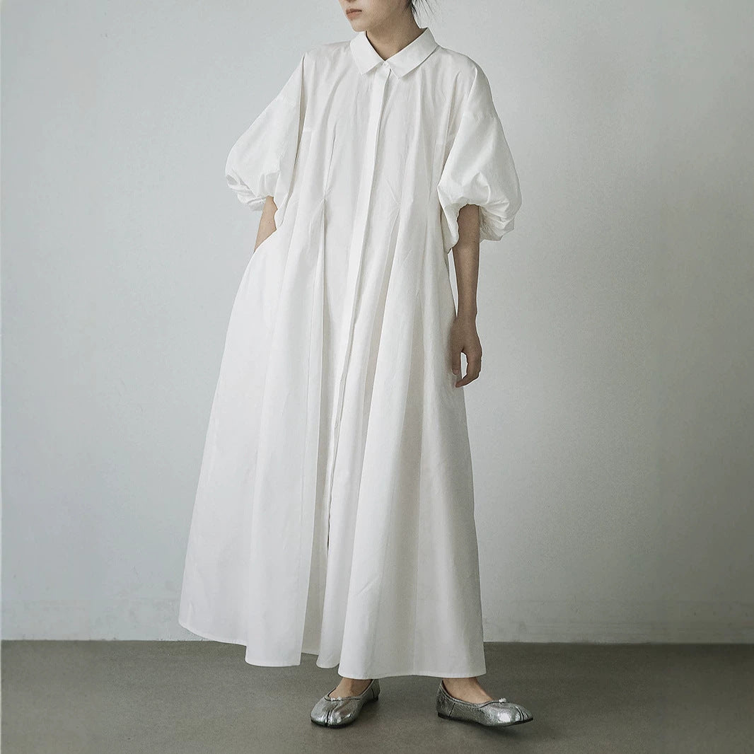 【ワンピース】パフスリーブワンピース レディース 春夏 ゆったりシルエット きれいめ 半袖 ロングワンピース【JZシリーズ】