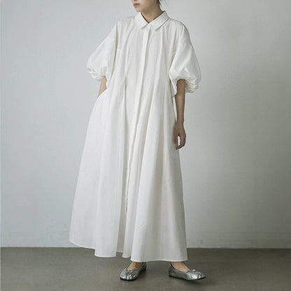 【ワンピース】パフスリーブワンピース レディース 春夏 ゆったりシルエット きれいめ 半袖 ロングワンピース【JZシリーズ】