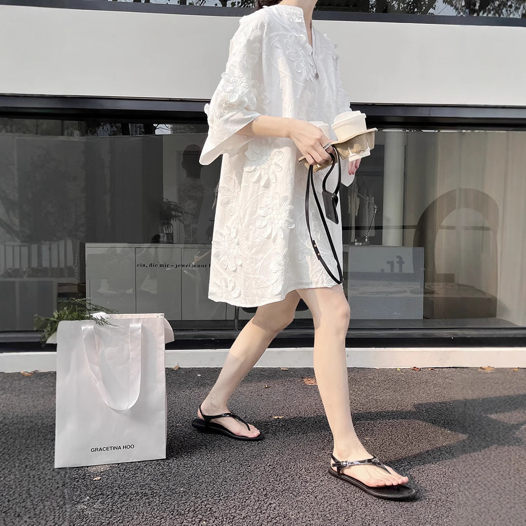 【ワンピース】夏 春 秋 コットン100% エレガント 着痩せ効果 ルーズ 半袖 ワンピース 【SNシリーズ】