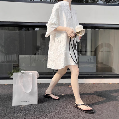 【ワンピース】夏 春 秋 コットン100% エレガント 着痩せ効果 ルーズ 半袖 ワンピース 【SNシリーズ】