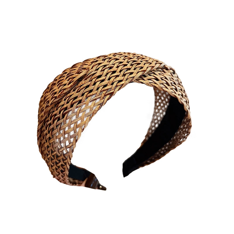 【グッズ】韓国風 リゾート風 ビーチ 旅行 PP草編み ヘアアクセサリー ダークブラウン ヘアバンド