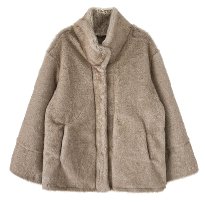 【アウター】エコミンク風ファー 春 秋 冬 立ち襟 フェイクファー スエード調裏地 もこもこ コート 【JZシリーズ】