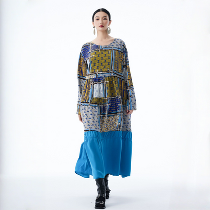 【ワンピース】春 秋 冬 プリント レトロ 花柄 プリント 長袖 ワンピース 【SHシリーズ】