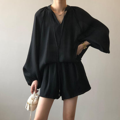 【セットアップ】🌞夏新作 レディース 日焼け対策 シャツ＋ワイドショートパンツ 2点上下セット カジュアル 上品見え 若見え【JZシリーズ】