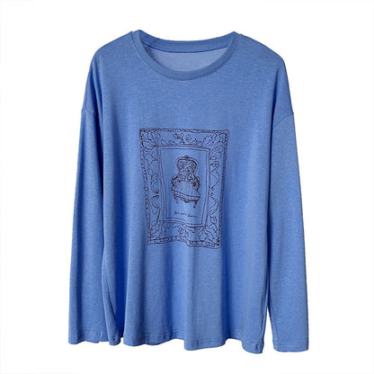 【トップス】ゆったり プリント クルーネック 長袖 カジュアルTシャツ 【JZシリーズ】
