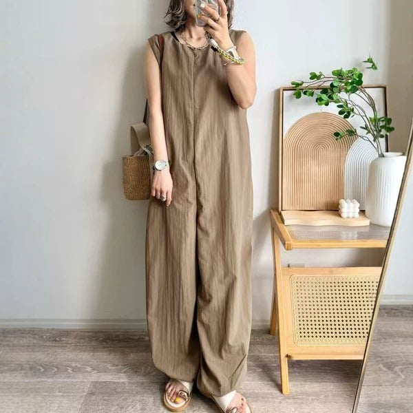 拉鍊圓領連身褲｜夏季寬鬆顯瘦直筒連體褲女｜簡約氣質百搭連身褲【JZ系列】