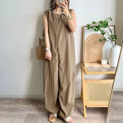 拉鍊圓領連身褲｜夏季寬鬆顯瘦直筒連體褲女｜簡約氣質百搭連身褲【JZ系列】