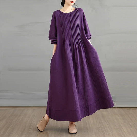 【60%OFF⭐️早い者勝ち】【ワンピース】前後アコーディオンプリーツ 膝下丈 細見え 上品 長袖 レディース【JZシリーズ】