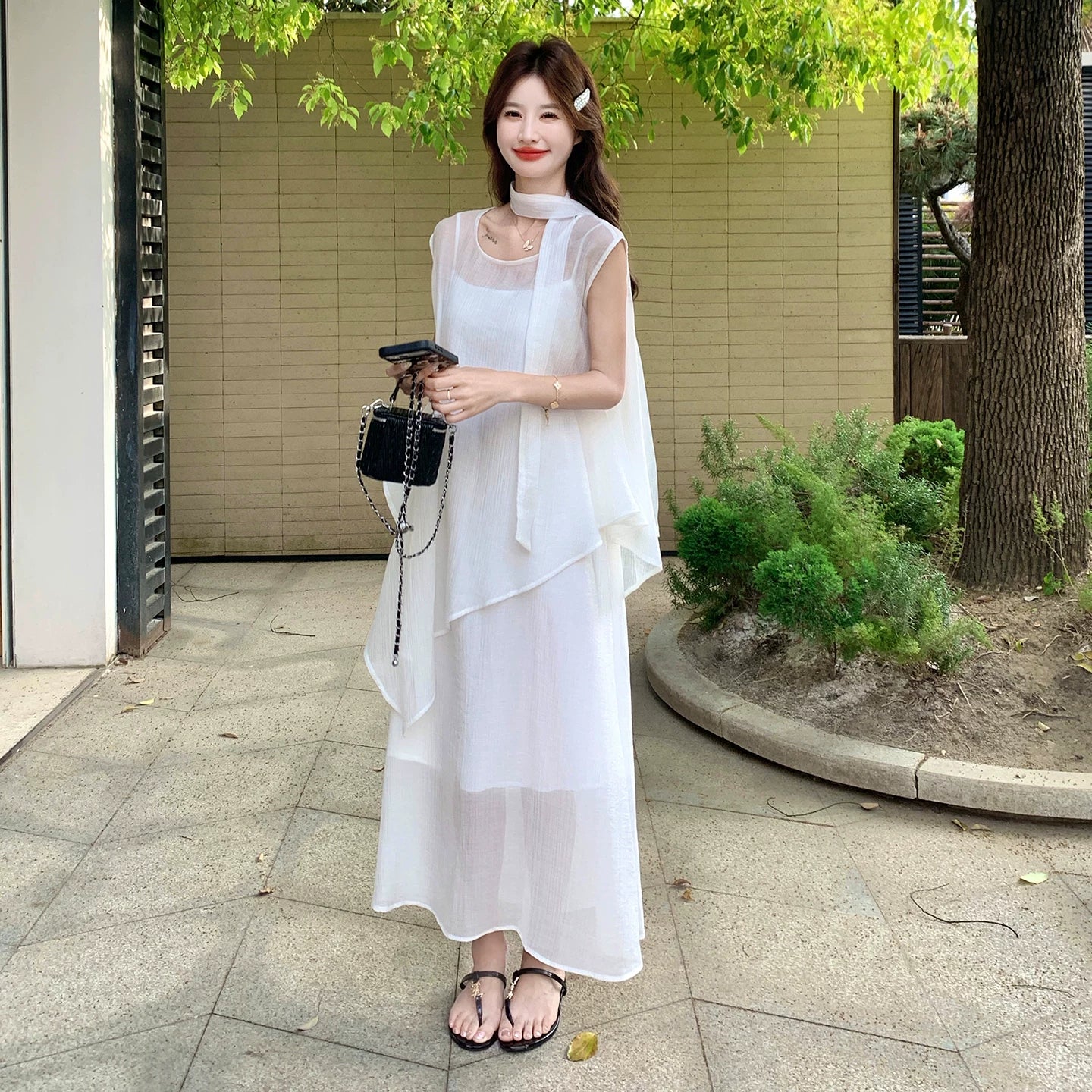 【セットアップ】韓国風 レディース ワンピースセット ノースリーブワンピース ブラウス ロング丈 大人可愛い 上品コーデ【JZシリーズ】