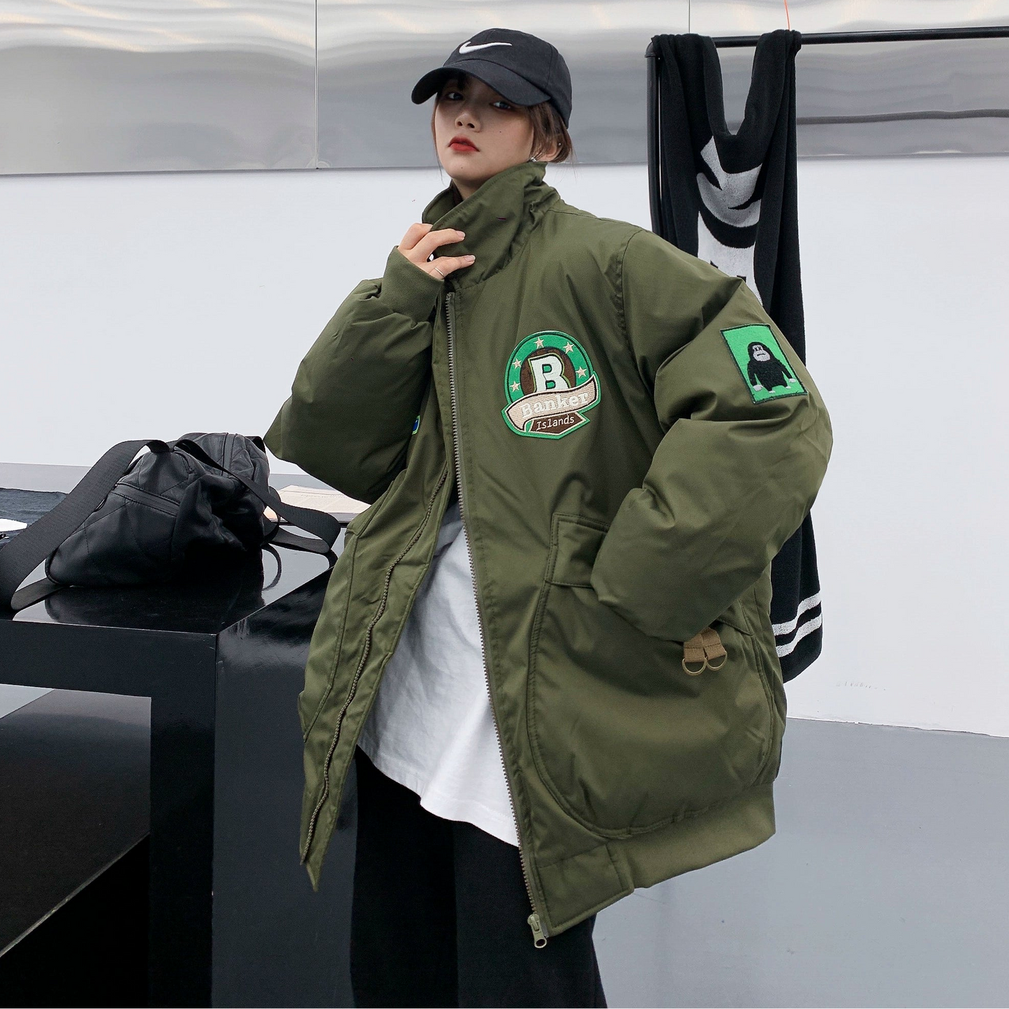 【アウター】春 秋 冬 アメリカンスタイル ゆったり 刺繍 厚手 綿入れコート【FCシリーズ】