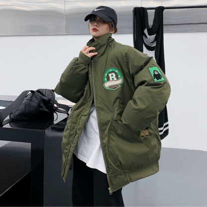 【アウター】春 秋 冬 アメリカンスタイル ゆったり 刺繍 厚手 綿入れコート【FCシリーズ】