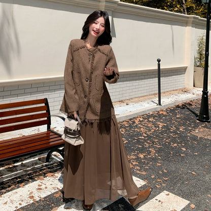 2点セット！【セットアップ】レトロ フレンチスタイル ジャケット＋キャミソールワンピース 秋新作 上品 気質 上下セット【JZシリーズ】